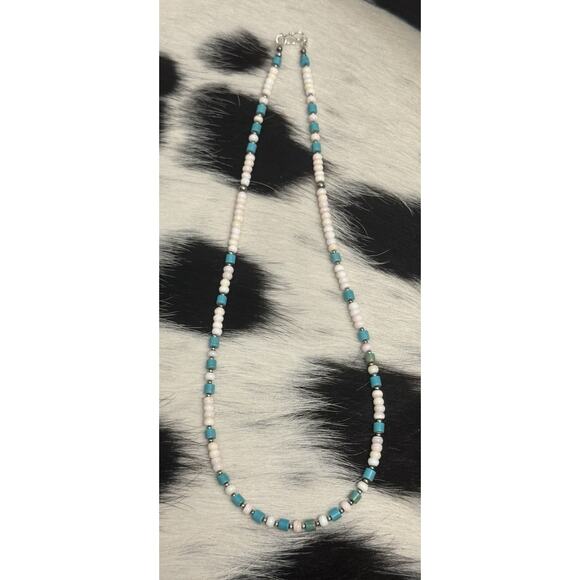 Native American Sterling Silver Navajo Pearl Pink Conch & Turquoise Necklace - Picture 2 of 9